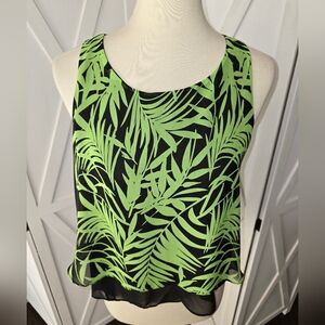 Bisou Bisou Black & Green Botanical Green Leaf Print Sleeveless Top